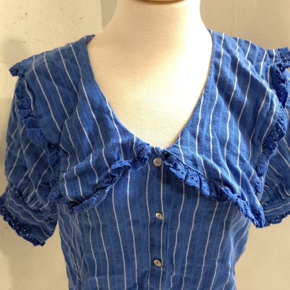 Zara | Blue and White Striped Button Up Blouse - Picture 4 of 12